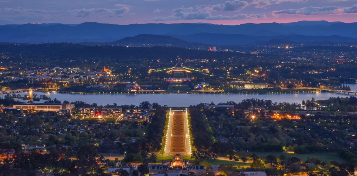 australia canberra, lake burley griffin, canberra, night sky, park, trees, water, outdoor, sky, nature, night, landscape, panorama