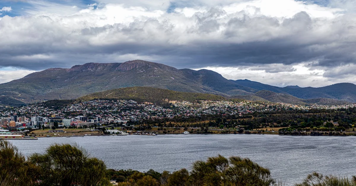 Beautiful landscape of Mount Wellington and Hobart from Rosny Hill, Tasmania.